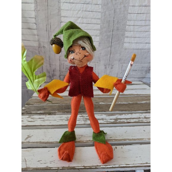 Annalee Thanksgiving elf acorn brush green leaf fa